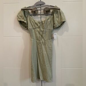NEW Hollister Sage Green Puff Sleeve Short Dress